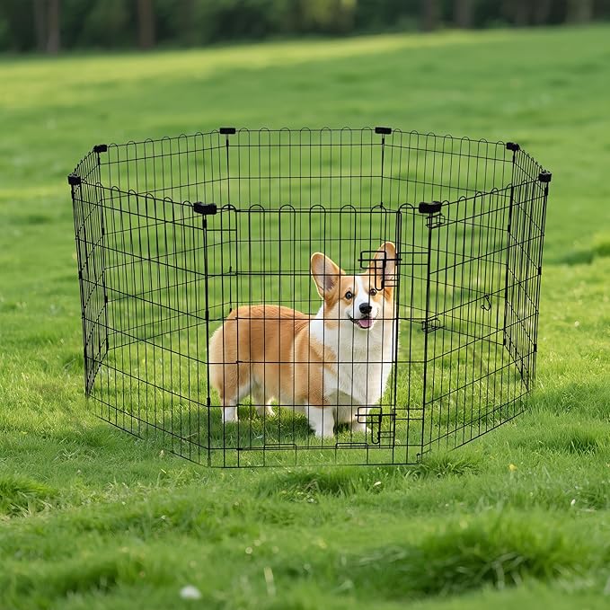 Amazon Basics Portable Foldable Octagonal Metal Exercise Dog Playpen, - Image 6
