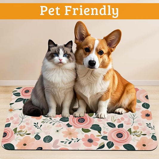 Dog Bowl Mat, Blooming Flowers Pet Feeding Mat - Image 2