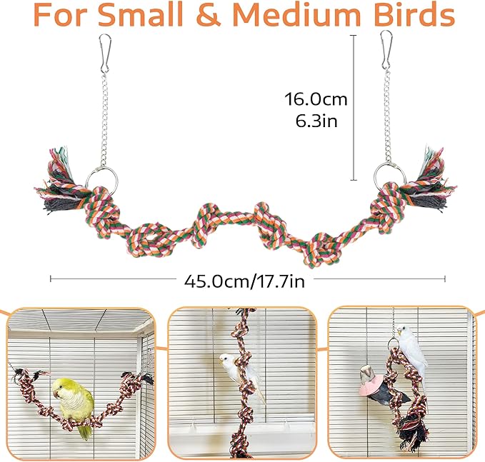 Bird Rope Perch & Swing Toy, Sturdy Knotted Parrot Cotton Rope - Image 6
