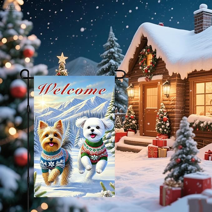 Welcome Winter Garden Flag Two Cheerful Dogs Flag Winter Sweaters 12x18 Inch - Image 7