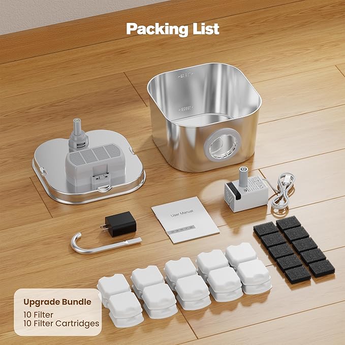 Stainless Steel Cat Water Fountain: 108oz/3.2L Pet Water Fountains Cat Watering - Image 9