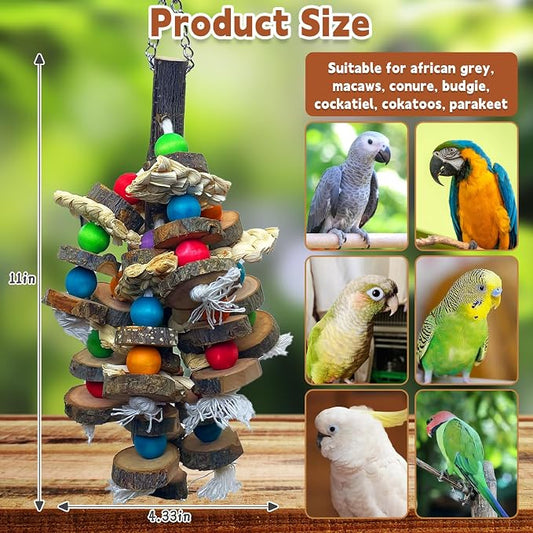 PINVNBY Bird Toys Parrot Toys, Natural Wood Bird Chewing Toys, Parakeet Hanging - Image 2