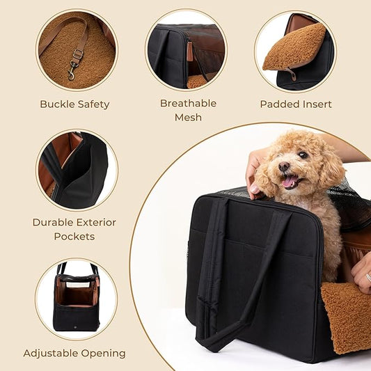 Black Dog Purse Carrier for Small Dogs – Cotton Padded Interior, Breathable - Image 2