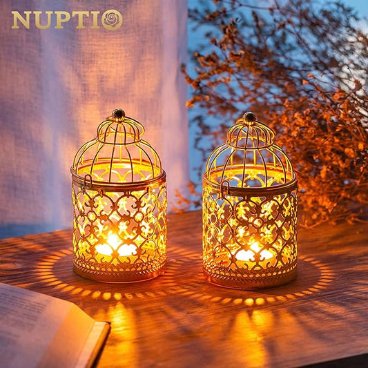 2 Pcs Small Metal Tealight Hanging Birdcage Lantern, Vintage Decorative - Image 2