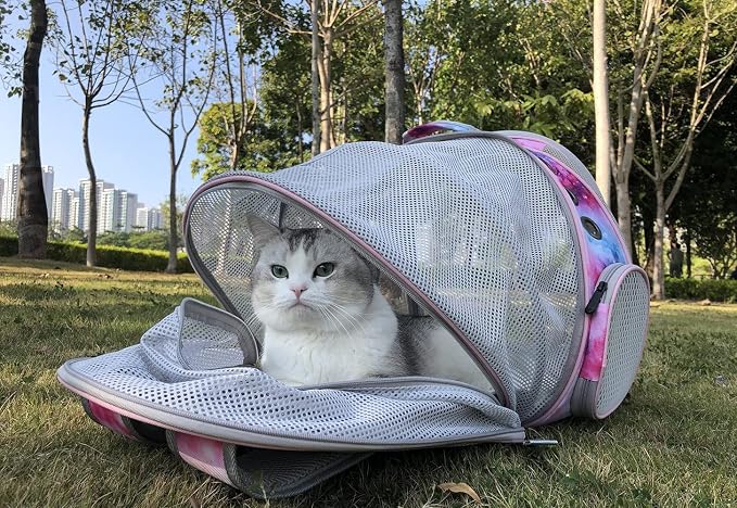 Galaxy Pink Dual Expandable Cat Backpack Carrier, Fit up to 20 lbs, Expandable - Image 5