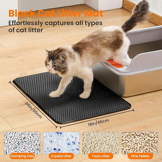 Cat Litter Mat, 24x18 Inches Large Double Layer Honeycomb Cat Litter Trapping - Image 2
