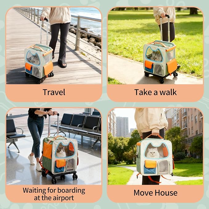 Cat Carrier with Wheels Airline Approved, Removable Pet Carrier Outdoor on - Image 7