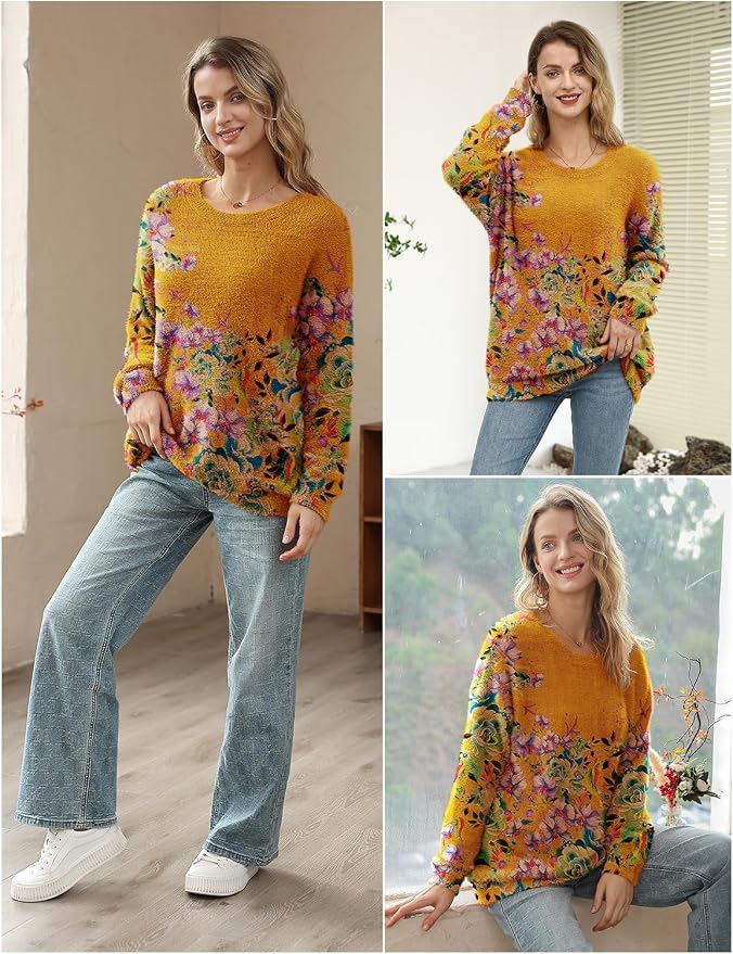 YESNO Women Christmas Sweater Graphic Printed Oversized Pullover Sweaters - Image 4