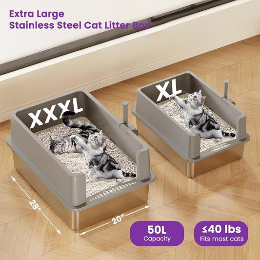 【No Sifting】 Tiuubt XXXL Stainless Steel Litter Box - Image 2