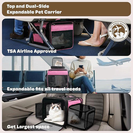 Top and 2 Sides Expandable Cat Carrier 18x11x11, TSA Airline Approved Dog - Image 2