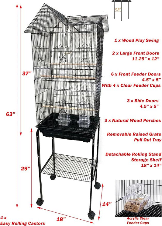 63" Roof Top Bird Flight Parrot Pet House Home Cage - Image 2