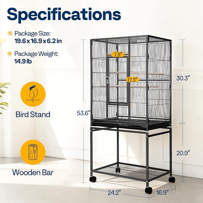 VIVOHOME 54 Inch Wrought Iron Large Bird Flight Cage - Image 7