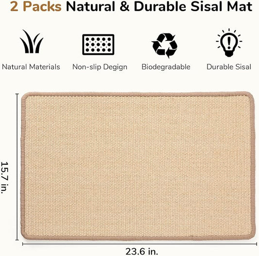 FUKUMARU 2 Packs Cat Scratching Mat, 23.6 x 15.7 Inch Natural Sisal Cat Scratch - Image 2