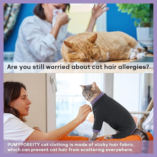 PUMYPOREITY Sticky Hair Cat Clothes, Prevent Hair Loss Cat Pajamas, Soft Cat - Image 2