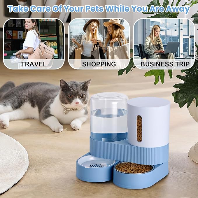 2 Pack Automatic Cat Feeder Stainless Steel Water Dispenser Gravity Food Feeder - Image 7