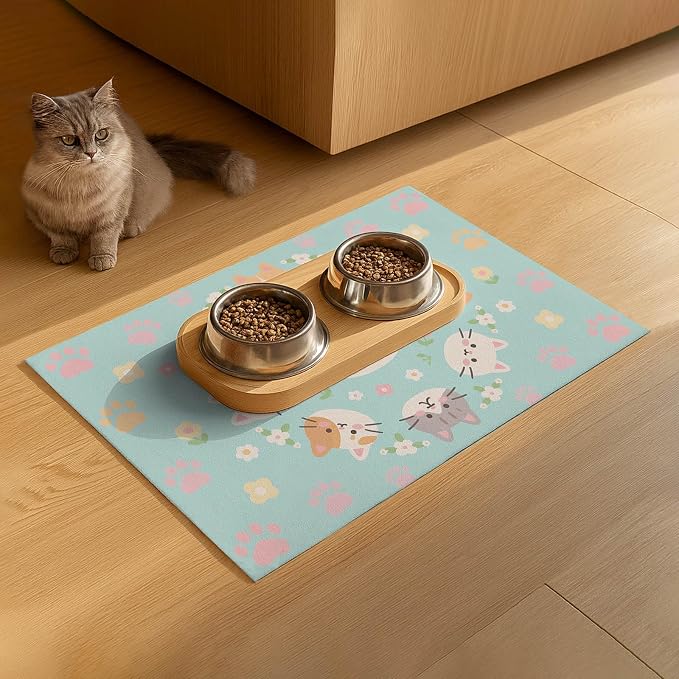 Cat Feeding Mat 24x16 inch Kitten Print Pet Bowl Placemat Non Slip Floor Mat - Image 9