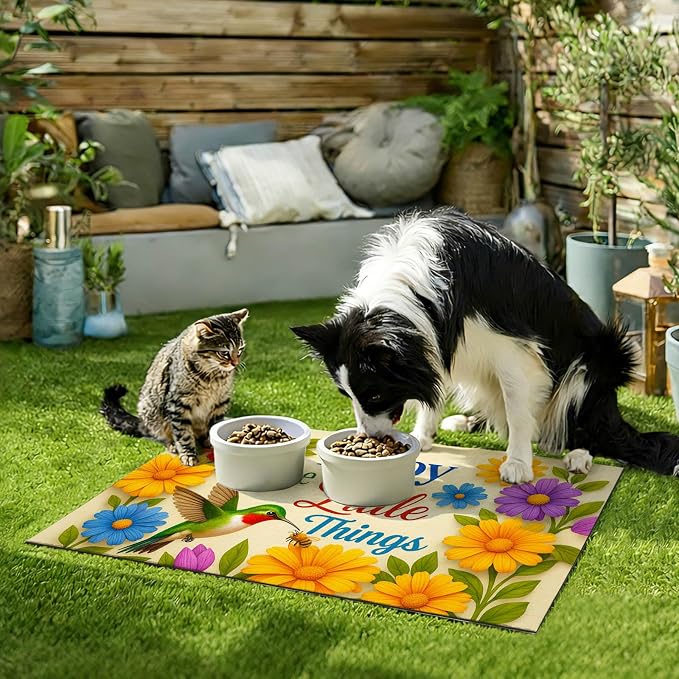 Hummingbird Pet Feeding Mat 24" x 16" Spring Design Non Slip Dog and Cat Bowl - Image 9