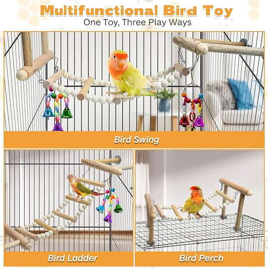 PINVNBY 3PCS Bird Ladder Bridge, Natural Wood Climbing Ladders Flexible Parrot - Image 2
