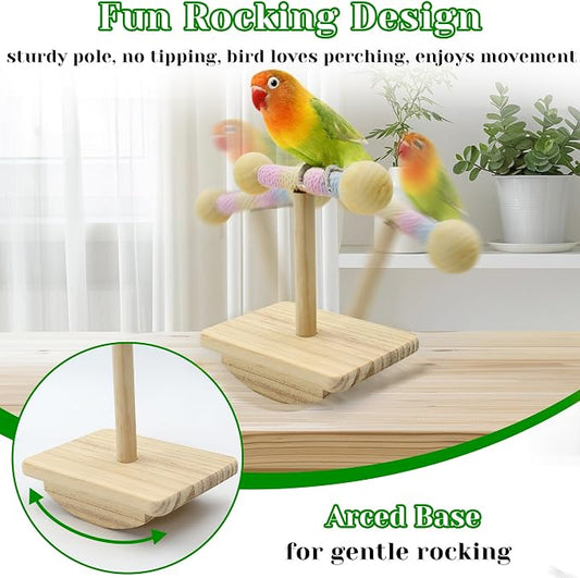 Natural Wood Bird Perch Stand Training, Intelligence Puzzle Enrichment Toys - Image 2