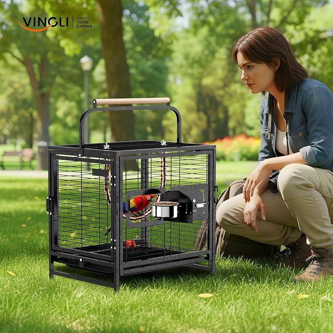 VINGLI Bird Cage, 25 inch Wrought Iron Bird Travel Carrier, Cage - Image 9
