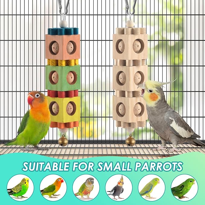 2Pcs Bird Chew Toys for Beak Grinding, Hanging Rotating Wood Block - Image 6