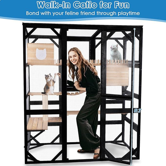 Large Catio Outdoor Cat Enclosure Window 73" H Walk-in Cat House Kitty Cage - Image 2