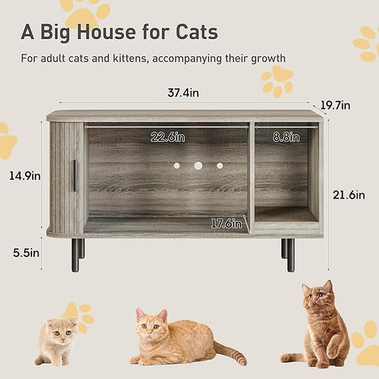 Cat Litter Box Enclosure with Cat Scratch Pad, Sliding Door, 37.4" Litter Box - Image 2