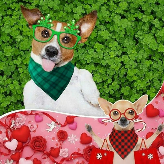 Abbylike 50 Pcs St. Patrick's Day Dog Bandanas Bulk Green Plaid Bandanas - Image 2