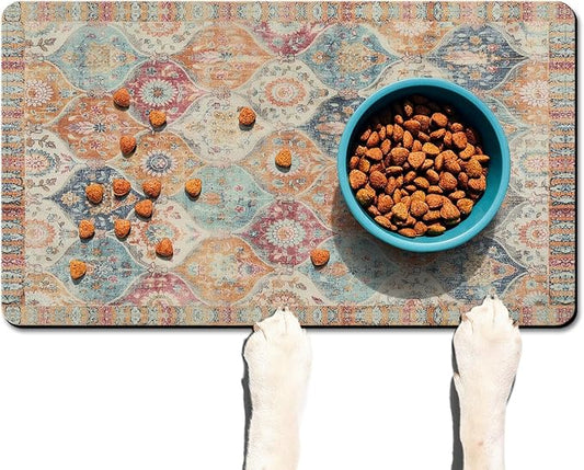 Moroccan Trellis Dog Food & Water Mat, Mexican Talavera Boho Colorful Pet - Image 2