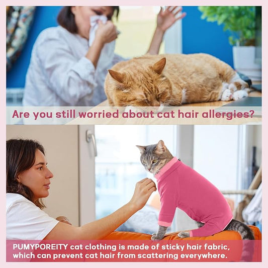PUMYPOREITY Cat Recovery Suit, Stops Wound Licking After Surgery, Sticky Hair - Image 2