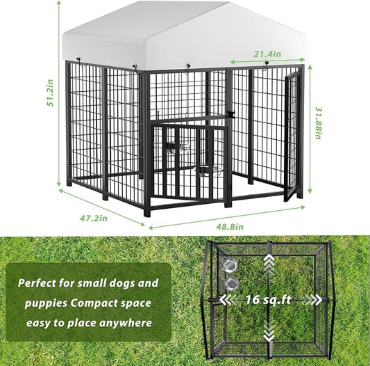 LOVMOR Outdoor Dog Kennel with Roof, Heavy Duty Steel Dog Run Enclosure - Image 2