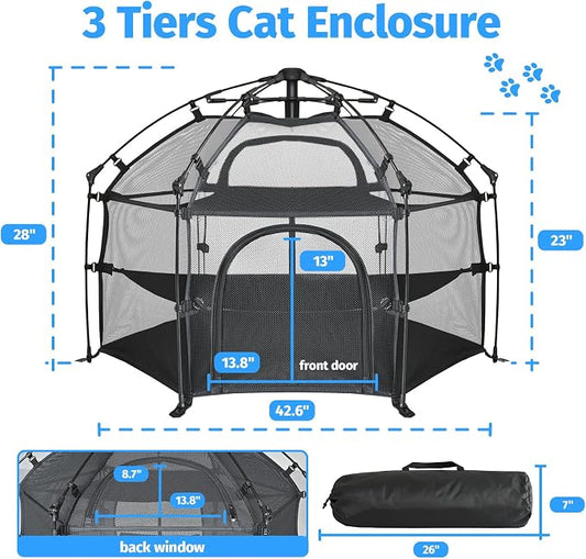 EighteenTek® Catio Outdoor Cat Enclosure 3-Tier Pop up Cat Tent Playpen | - Image 2