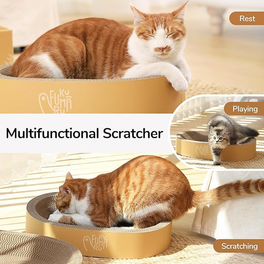 FUKUMARU 3PCS Cardboard Cat Scratcher Bed, Durable Oval Cat Scratch Bed Pads - Image 2