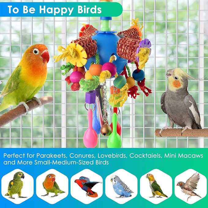 KATUMO Parrot Toys, Parakeet Foraging Shredder Hanging Toys Bird Ball Treats - Image 7