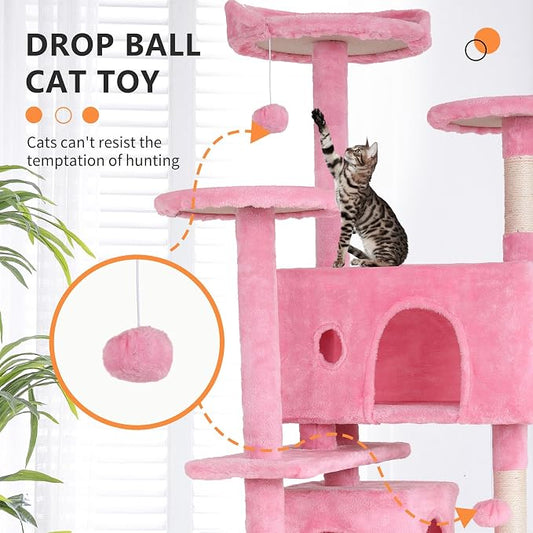 70 Inch Pink Cat Tree, Tall Cat Tower - Image 2