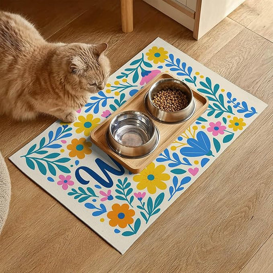 Daisy Flower Pet Food Mat 20" x 12" Welcome Sign Pet Feeding Mat Non Slip Mats - Image 2
