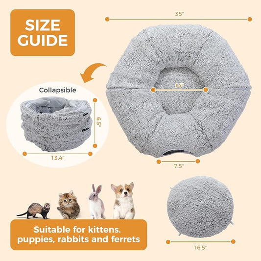 PEQULTI Cat Tunnel with Bed for Indoor Cats, Cat Play Donut Tunnel with - Image 2