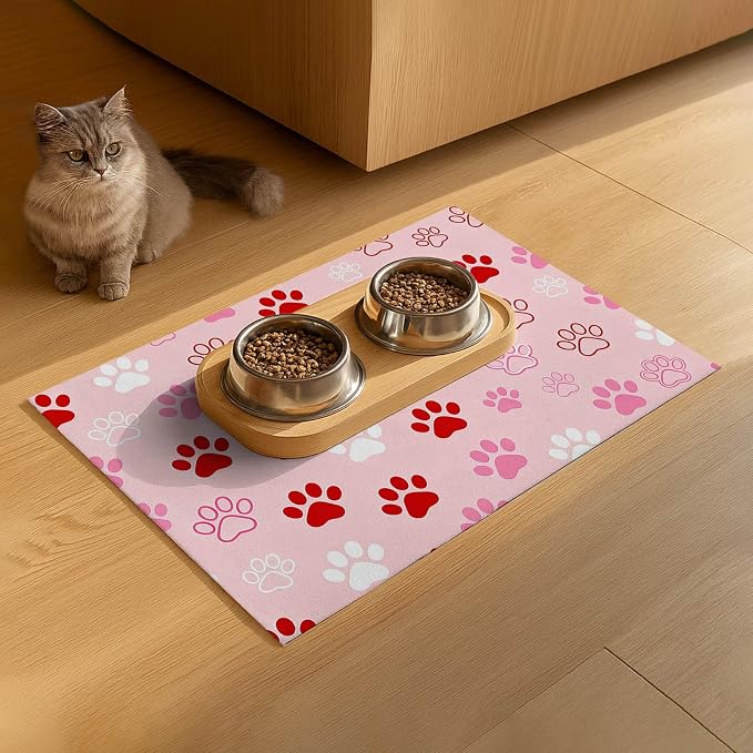 Puppy Paw Print Pet Feeding Mat 24x16 Inch Cute Pet Feeding Area Mat Pet Food - Image 9