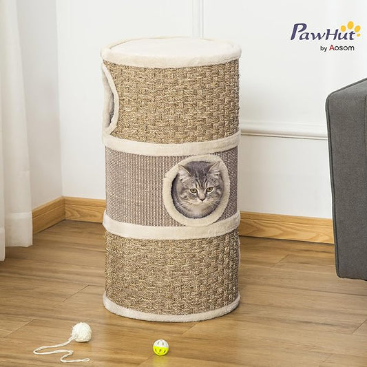 PawHut 28 Inch Cat Condo, 3 Story Cat Hideaway - Image 2