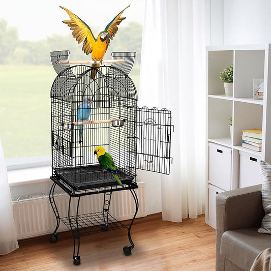 SUPER DEAL 63.5'' Rolling Bird Cage Large Wrought Iron Cage - Image 2