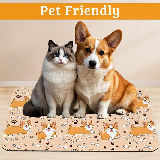 Corgi Feeding Mat, Cute Dogs Absorbent Quick-Dry Cat Dog Food and Water Bowl - Image 2