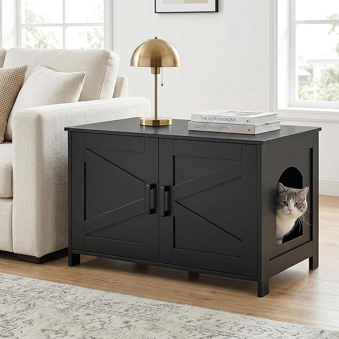 Homhedy Cat Litter Box Enclosure, Wooden Cat Washroom Furniture - Image 8