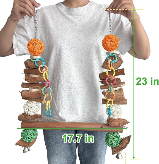 3-in-1 Parrot Toys Natural Coconut Fiber Parrot Hammock Natural Bird Perches - Image 2