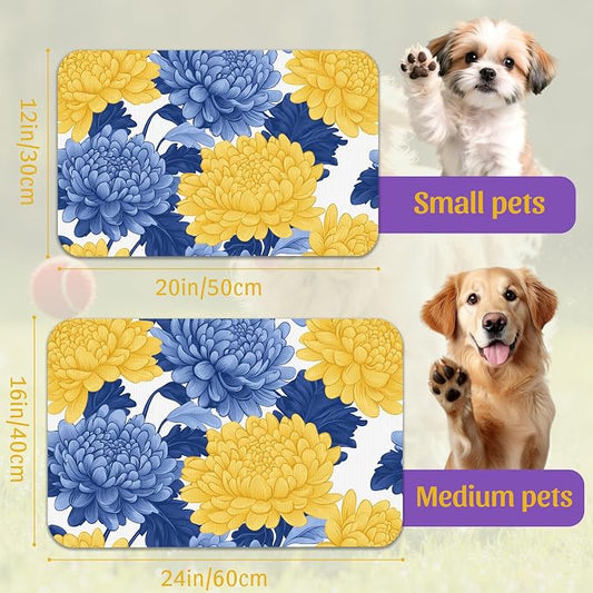 Blue Yellow Flowers Pet Feeding Mat, Quick Dry Absorbent Water Bowl Mat - Image 2