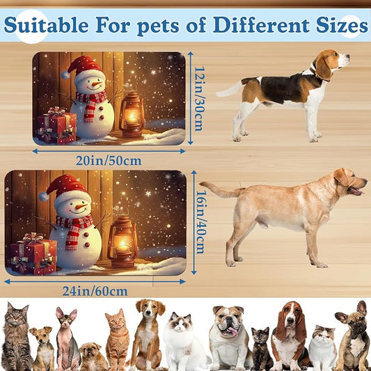 Chirstmas Gifts Dog Cat Food Mat, Cute Snowman Absorbent Waterproof Placemat - Image 2