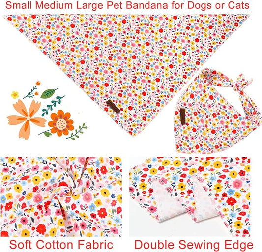 Floral Dog Bandana, UP URARA PUP Flowers Triangle Bid Scarf - Image 2