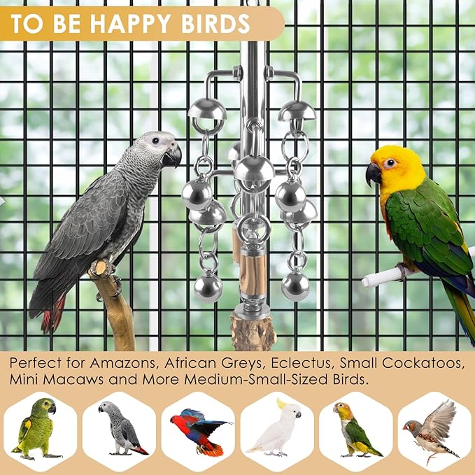 KATUMO Large Bird Toys, Natural Wooden and 304 Stainless Steel Bell Toy - Image 7