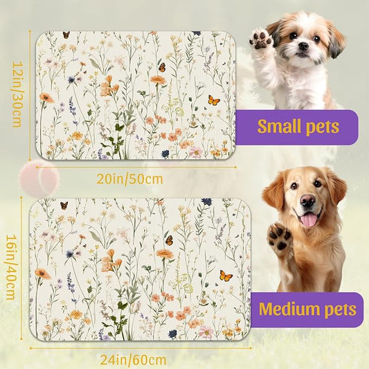 Vintage Wildflowers Herbs Pet Feeding Mat, Absorbent Bowl Pad, Quick Dry - Image 2