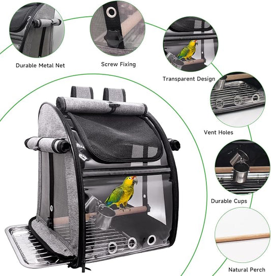 Bird Carrier Bag with Perch, Bird Travel Carrier Backpack with Stainless Steel - Image 2