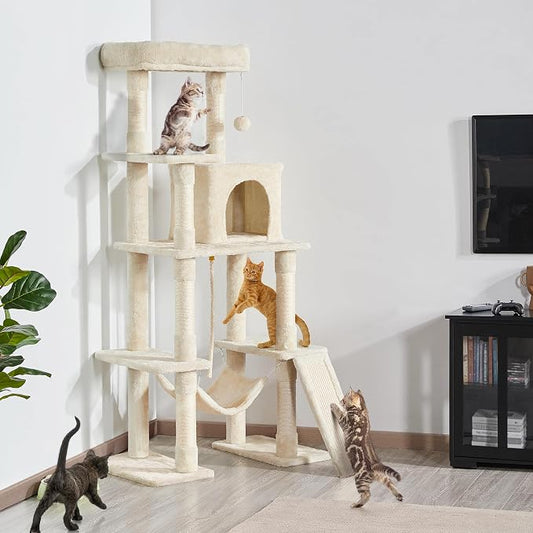 Yaheetech 54in Sturdy Cat Tree for Large Cats, Hammock & Top Perch, Indoor Pet - Image 2